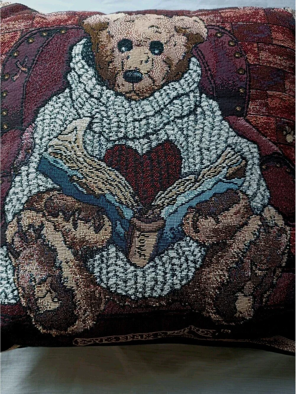 Vintage Large Boyds Bears & Friends Tapestry Throw Pillow Love Of Books Library